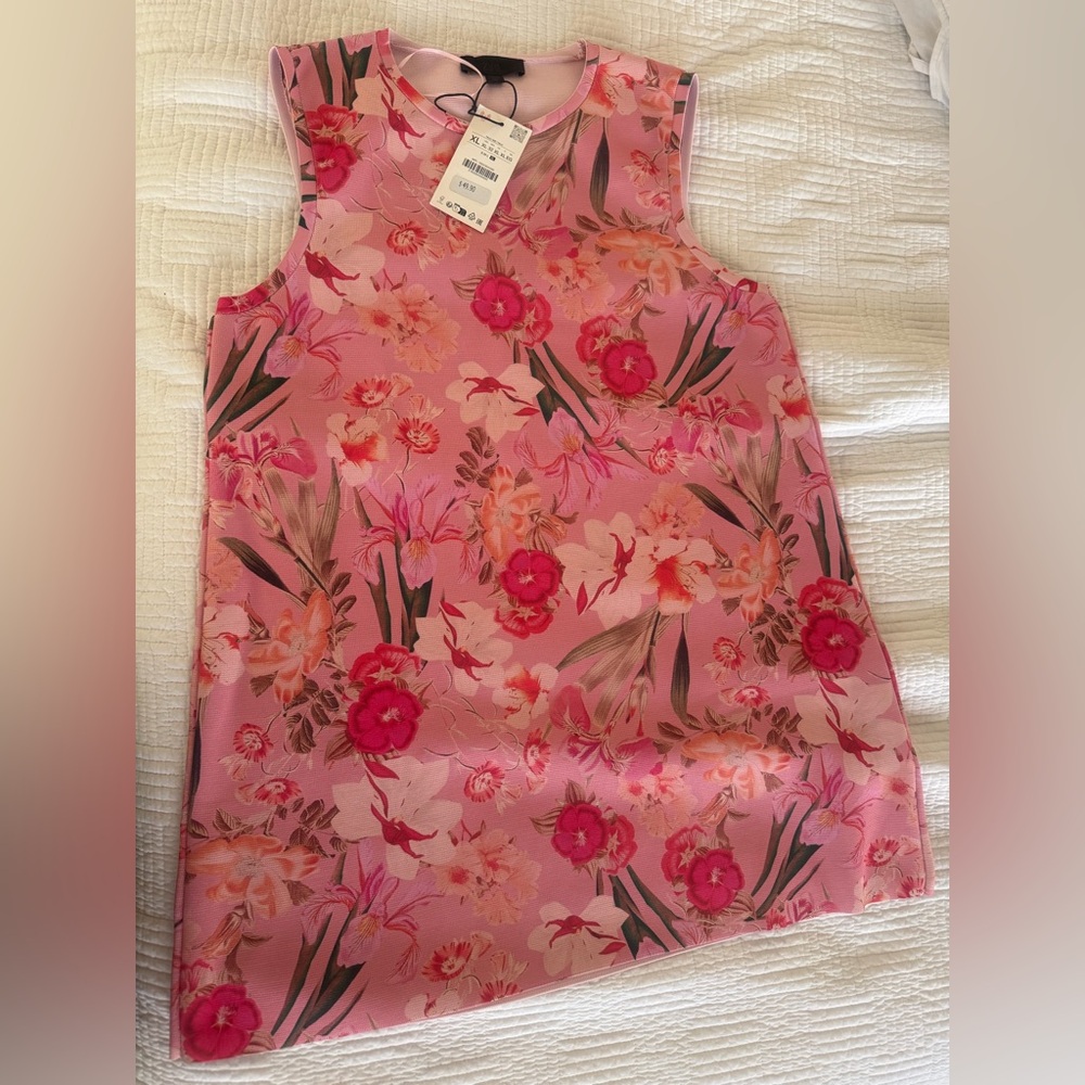NWT Zara Pink Floral knit mini Dress size XL